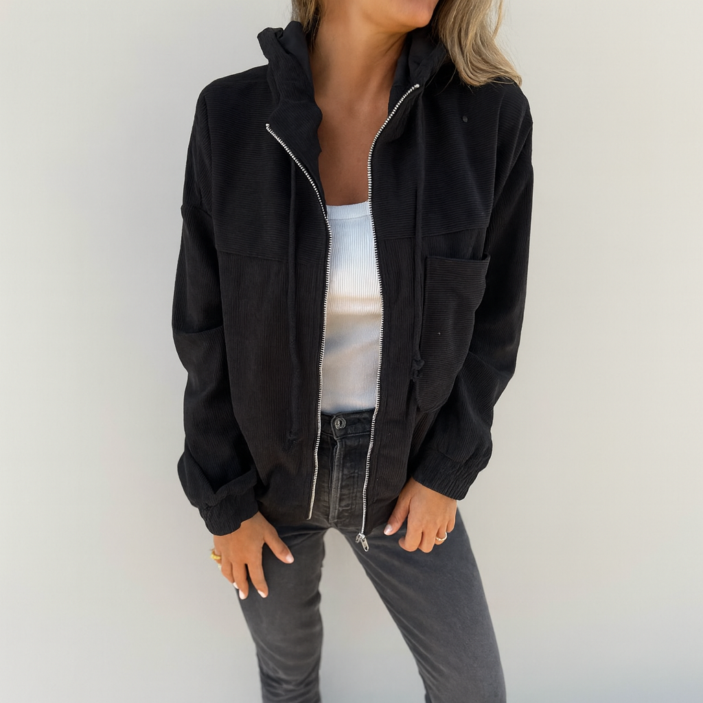 Sweat à capuche zippé en velours côtelé