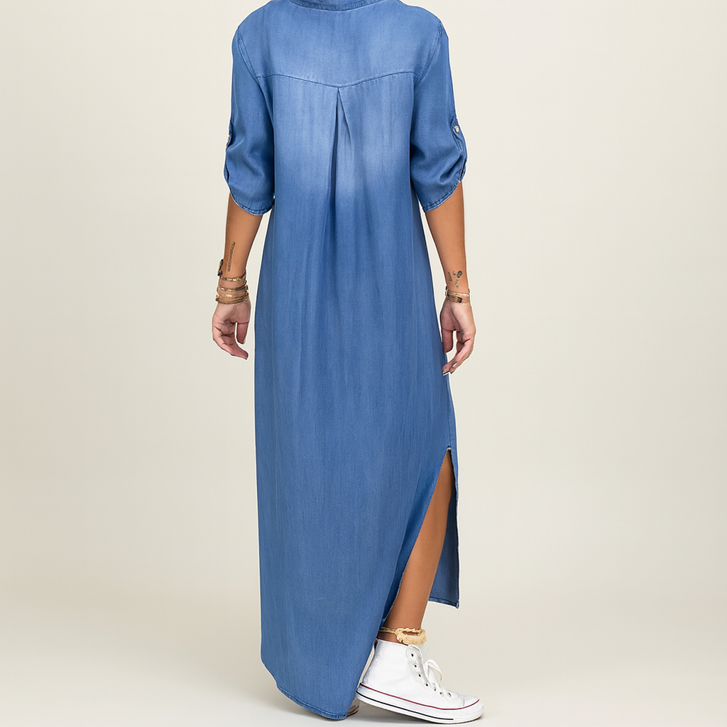 Robe longue effet jean avec fente sur le côté