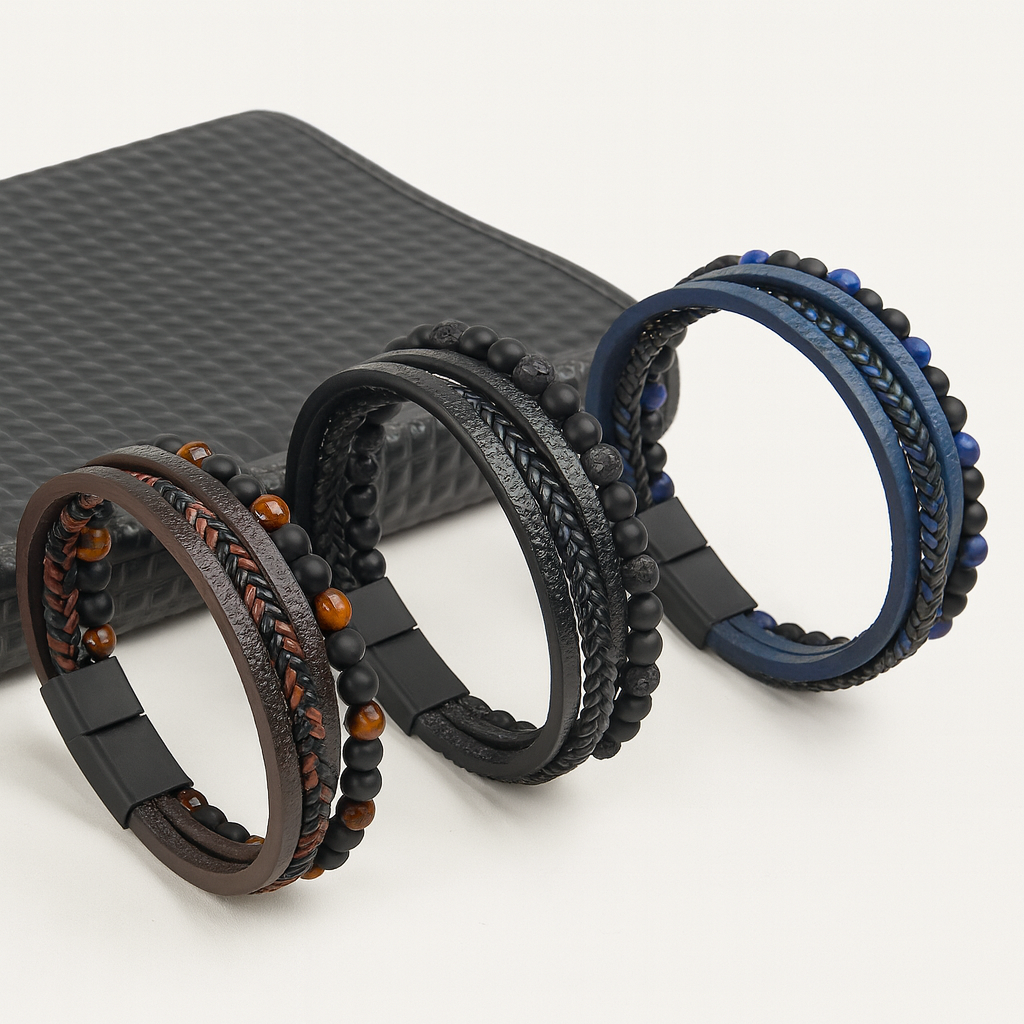 Élégant ensemble de bracelets en cuir pour hommes