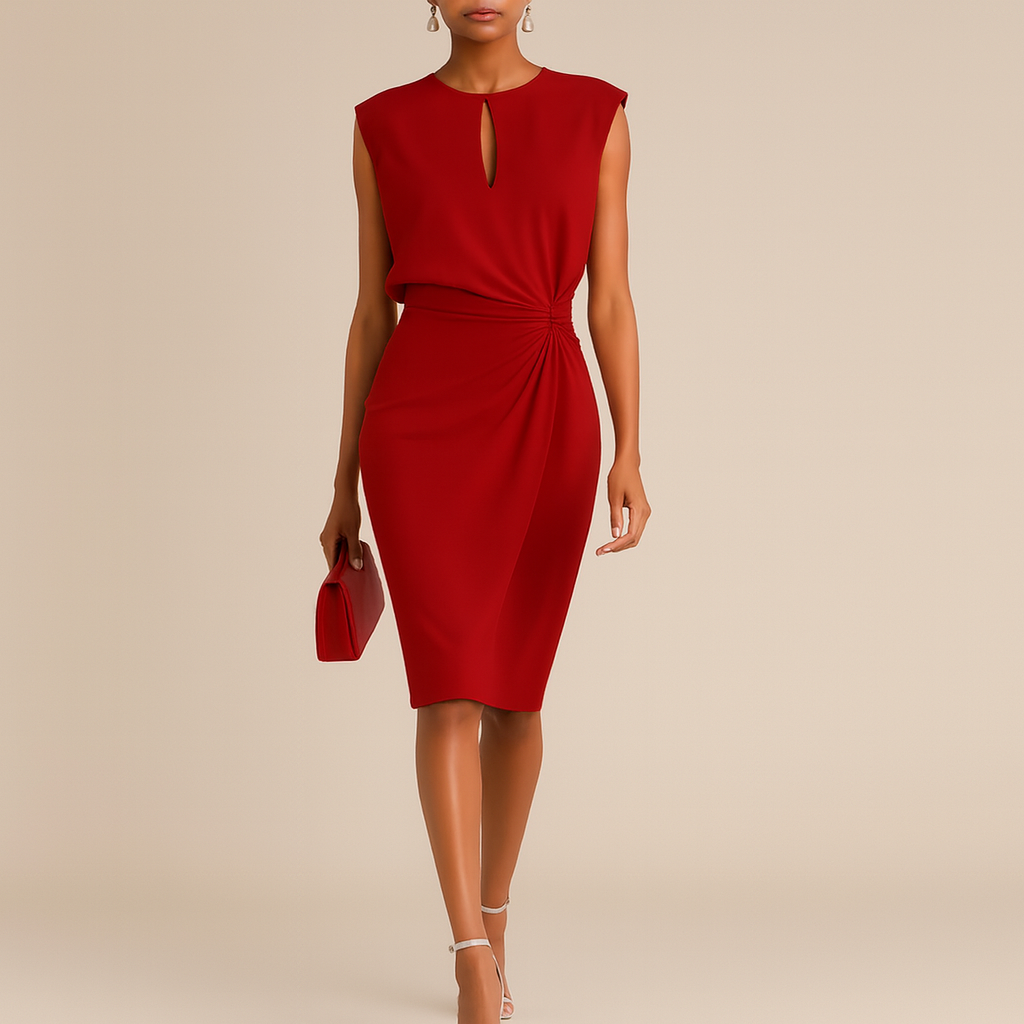 Robe midi classique à col rond et manches courtes