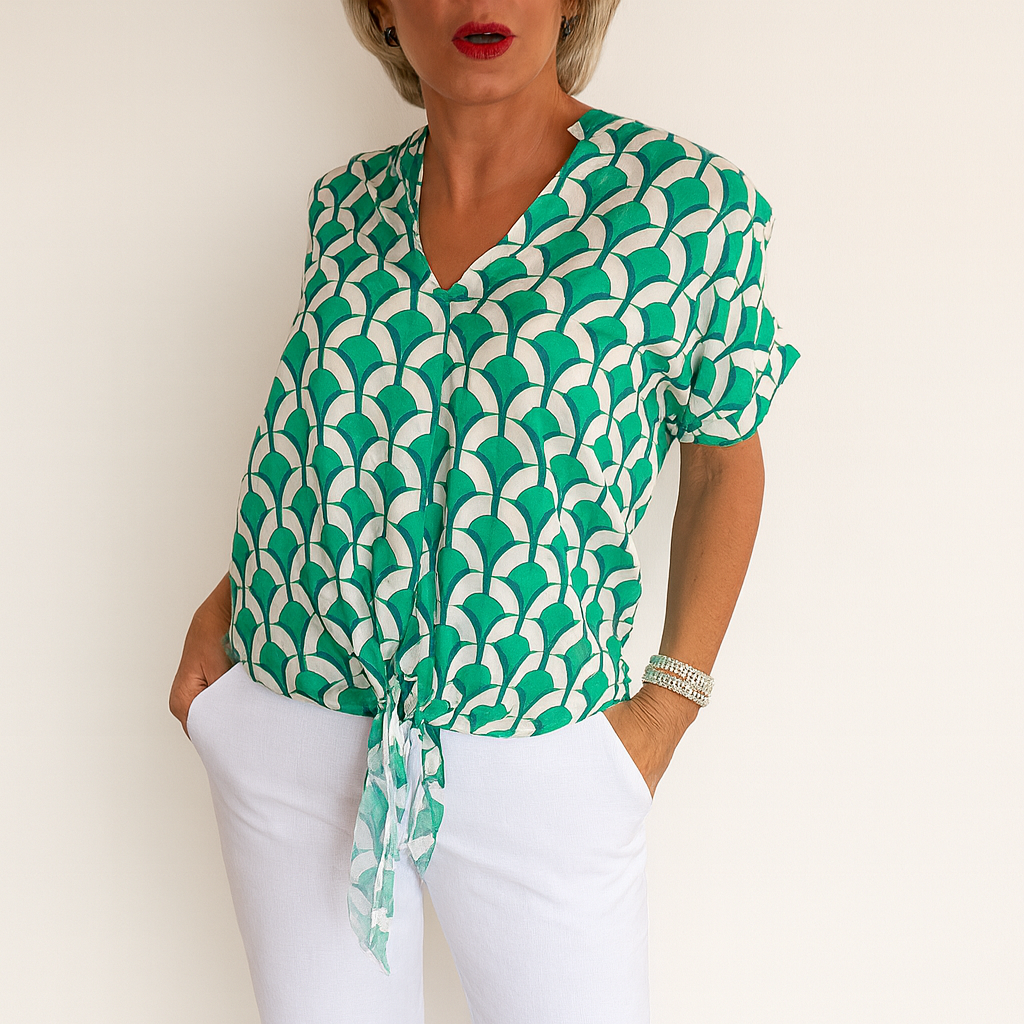 Ashley™ | Cuello en V Top casual y estampado