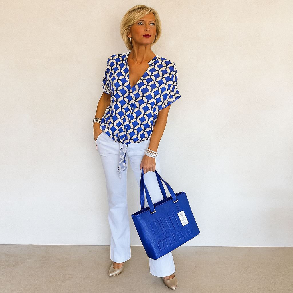 Ashley™ | Cuello en V Top casual y estampado